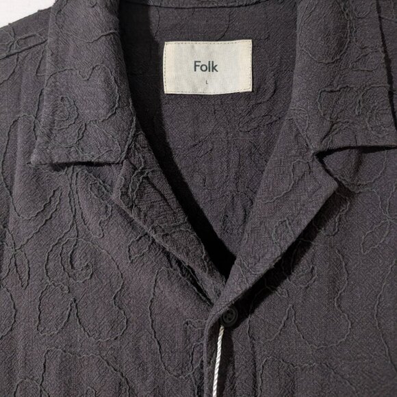 Folk | Cornelli Short Sleeve Floral Embroidered Shirt In Washed Black - Picture 6 of 11